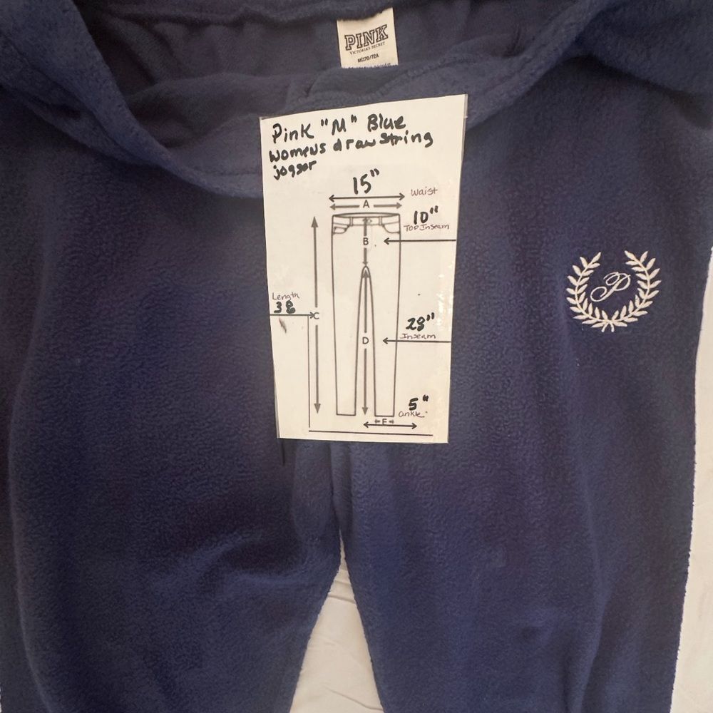 PINK Victoria's Secret Navy Blue white stripe fleece joggers size M - Picture 11 of 11